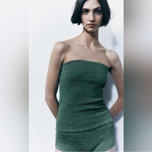 🛍Bundle sale🛍NEW Zara Shiny Green Dark Turquoise Bandeau Tube Top L
